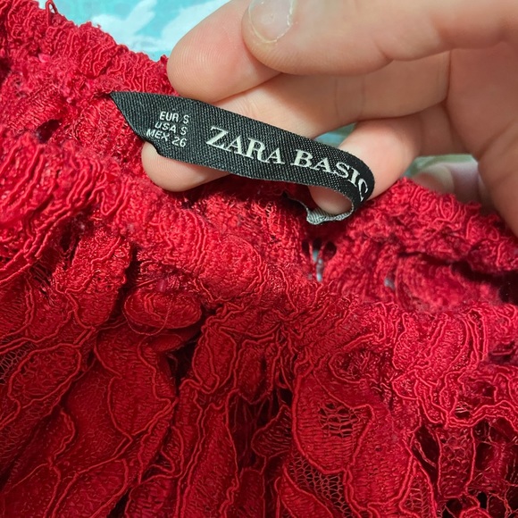 ZARA Trafaluc Red Lace Dress Off-Shoulder - Picture 4 of 6
